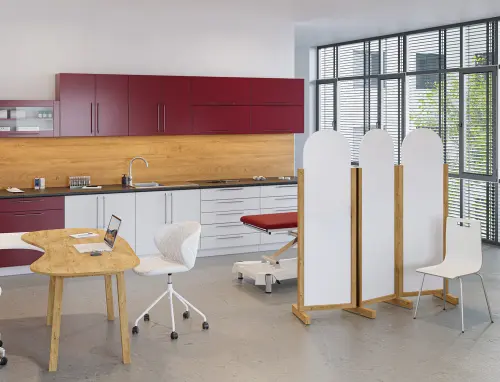 ATMOSFERE ROUND 116, dřevěný 3-dílný paraván, mobilní, výška 1600 mm, rám bílá, výplň žlutá odio